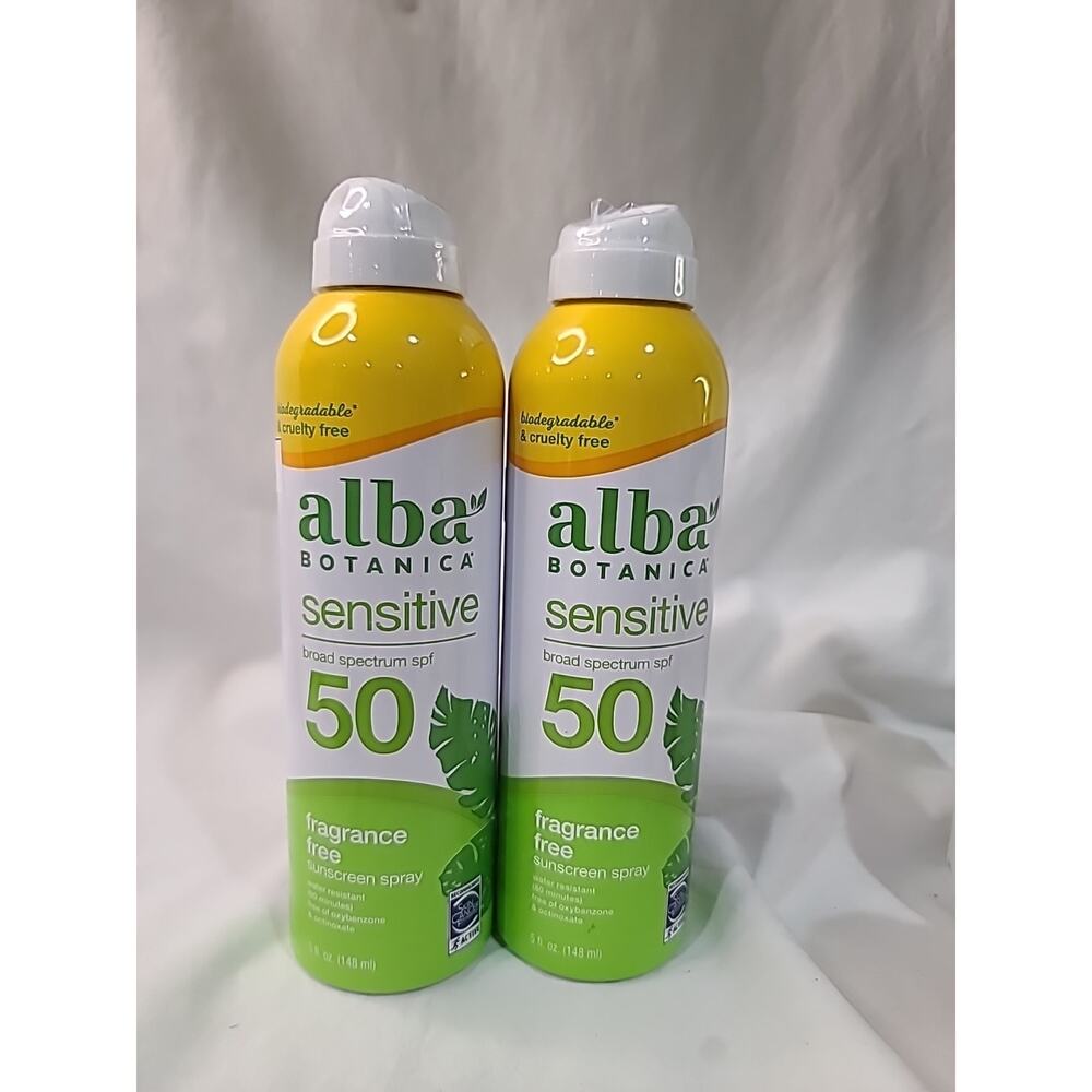 Alba Botanica Sensitive Sunscreen Fragrance Free Arisol Spray SPF 50 6oz 2x Cans
